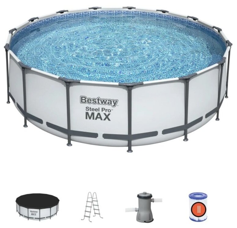 Бассейн каркасный Steel Pro Max Pool 427х122 см (+3 аксессуара, серый), BestWay, 5612X
