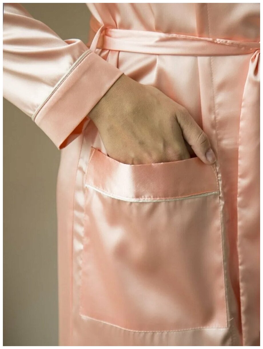 Халат ОТК средней длины, длинный рукав, пояс, размер 50, розовый - фотография № 3