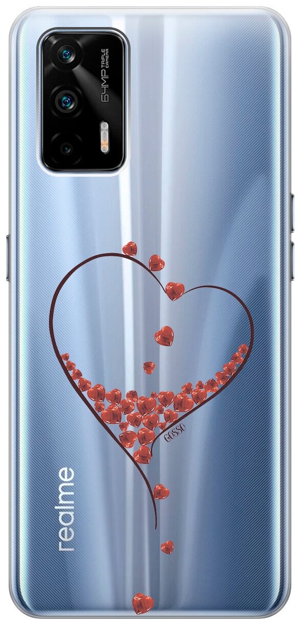 Силиконовый чехол на Realme GT / Рилми ГТ с 3D принтом "Little hearts" прозрачный