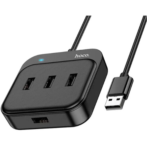 USB-концентратор HOCO HB31, Easy, 4 гнезда, кабель 0.2м, цвет: чёрный