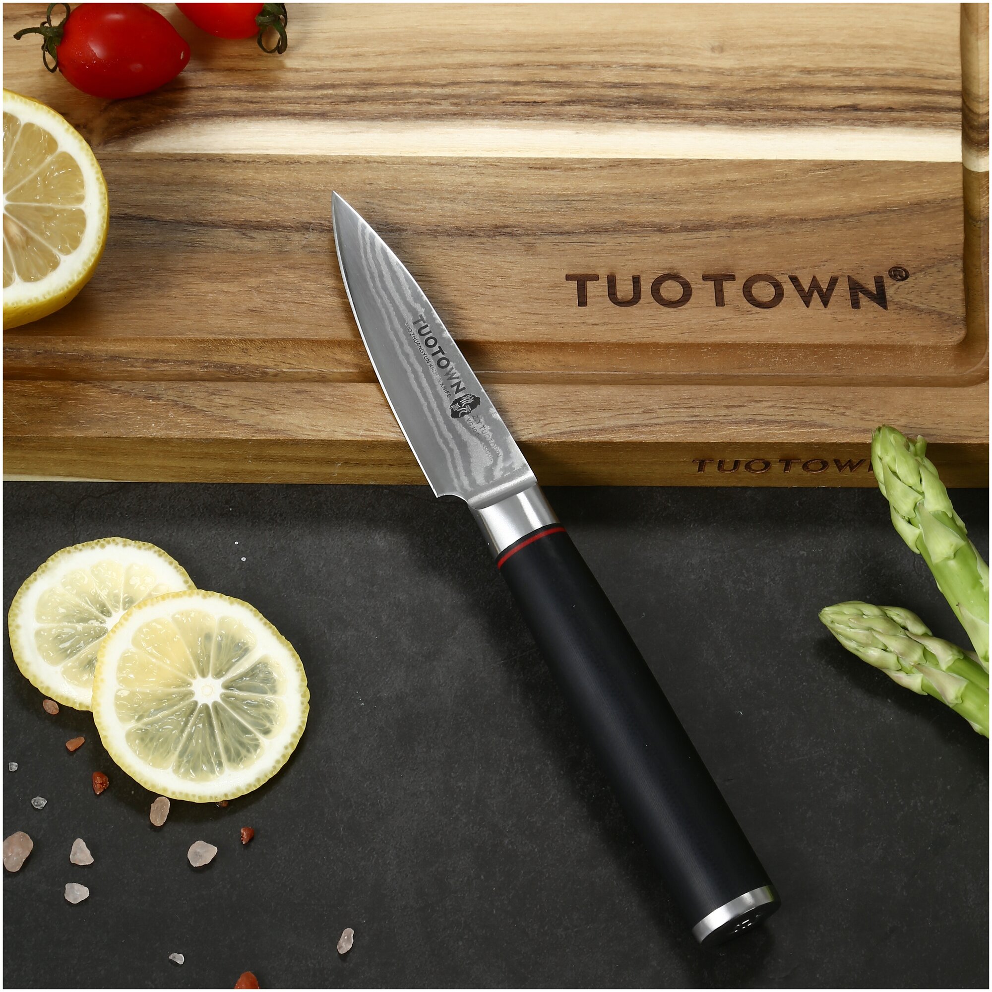 Нож кухонный овощной , TUOTOWN, длина клинка 9 см, сталь ламинация VG10, рукоять G10