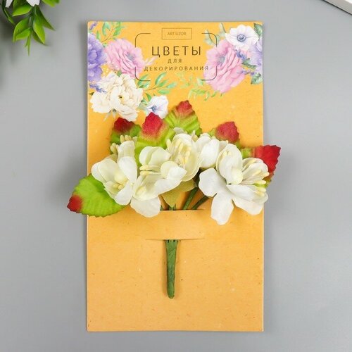Цветы для декорирования Арт Узор Циния 1 букет-6 цветов 9 см сливочный