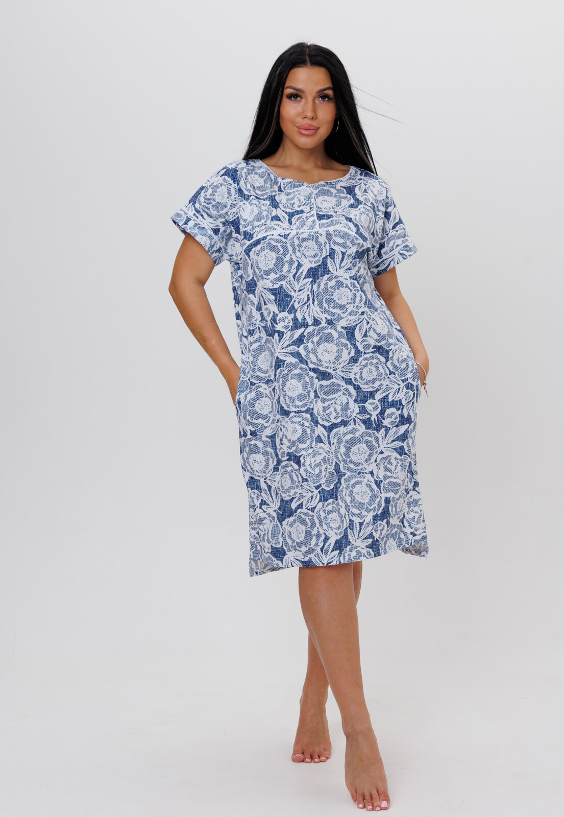 Платье-туника домашнее Modellini 1753/2 синий, 48 размер - фотография № 3