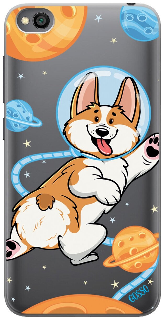 Силиконовый чехол на Xiaomi Redmi Go, Сяоми Редми Го с 3D принтом "CosmoCorgi" прозрачный