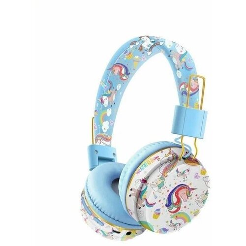 Наушники беспроводные накладные детские bluetooth с USB зарядкой FM Единорожки цвет голубой 125400₽