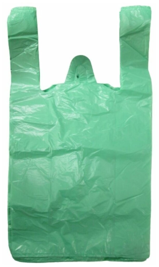 Пакет майка, фасовочный,полиэтиленовый,зеленый малый, 100 шт., 24*44 см, 12 мкм - фотография № 1