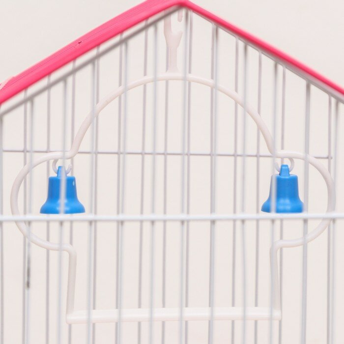 Клетка для птиц домик с кормушками, 30 х 23 х 39 см, розовая - фотография № 5