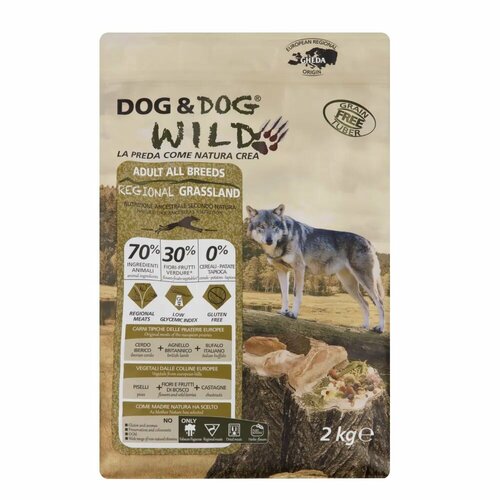 Dog & Dog Wild Regional Grassland Сухой корм для собак, с мясом кабана, ягненка и буйвола, 2 кг сухой корм для собак happy dog flockenmixer cereal flakes злаки овощи кукуруза 10кг