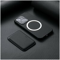 Комплект чехол MagSafe с защитой камеры + Кардхолдер / магнитный чехол – бумажник для пластиковых карт MagSafe Wallet для Apple iPhone 13 черный