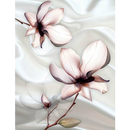 Моющиеся виниловые фотообои Прозрачный цветок на белом шелке, 200х260 см