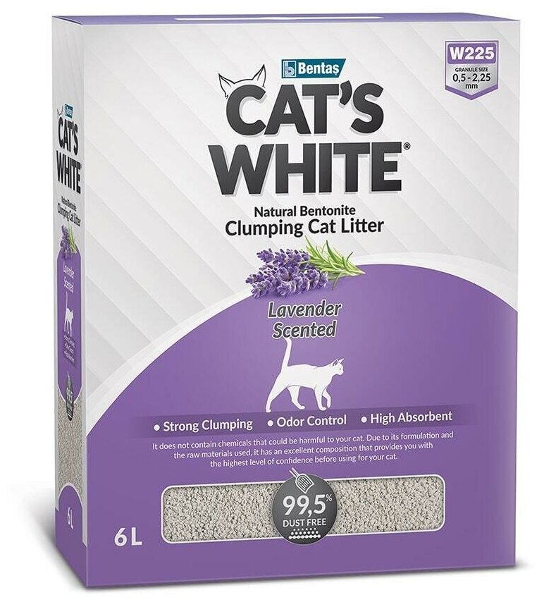 Cat's White BOX Lavender Наполнитель для кошачьего туалета комкующийся с ароматом лаванды 6л (5.1кг) - фотография № 2