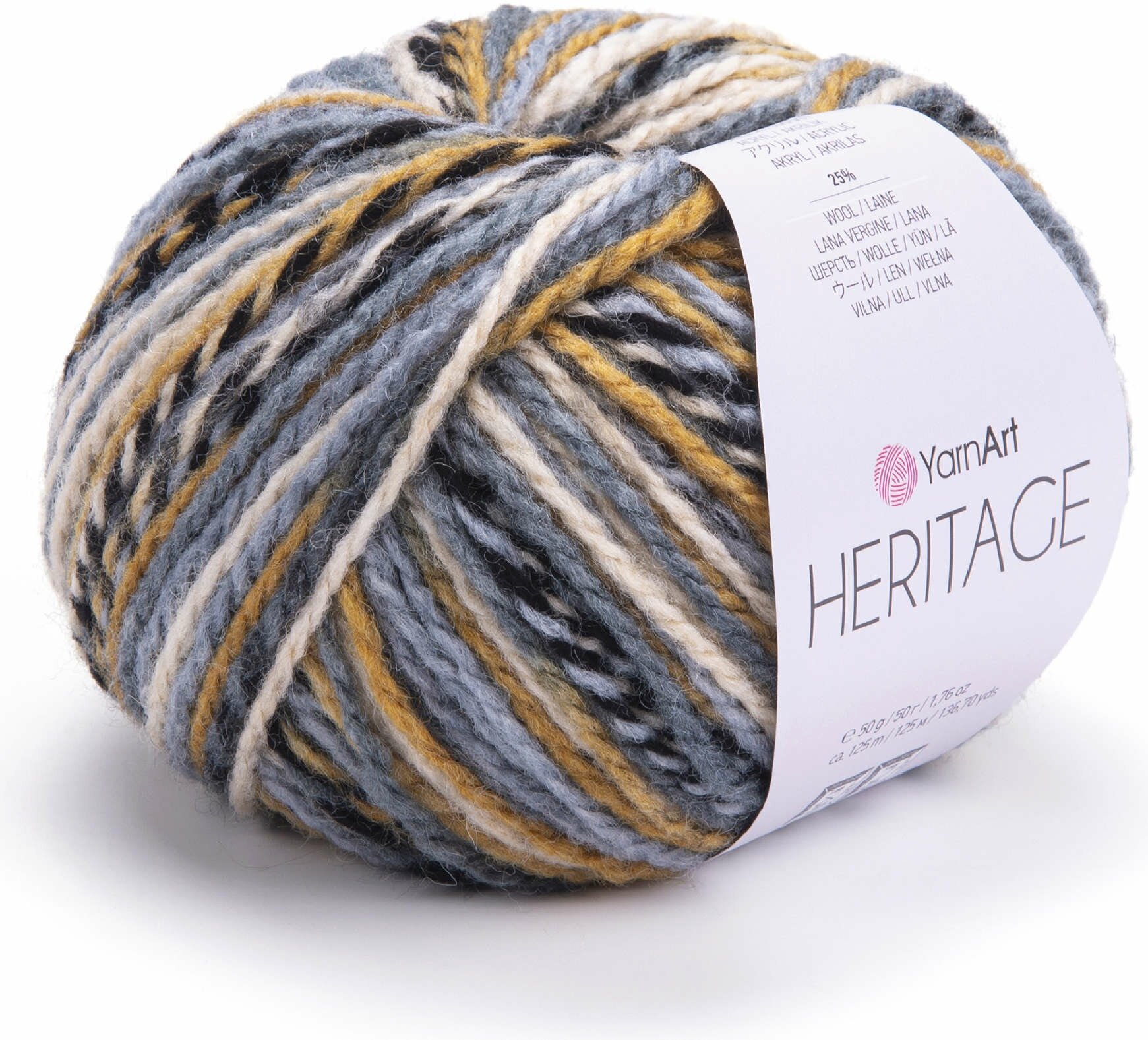 Пряжа Yarnart Heritage белый-серый-бежевый-чёрный (331), 25%шерсть/75%акрил, 125м, 50г, 2шт