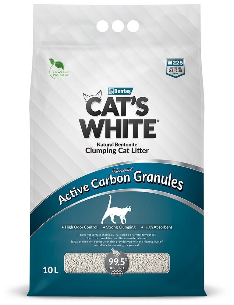 Наполнитель для кошачьего туалета Cat's White Active Carbon Granules комкующийся с гранулами активированного угля (10л)