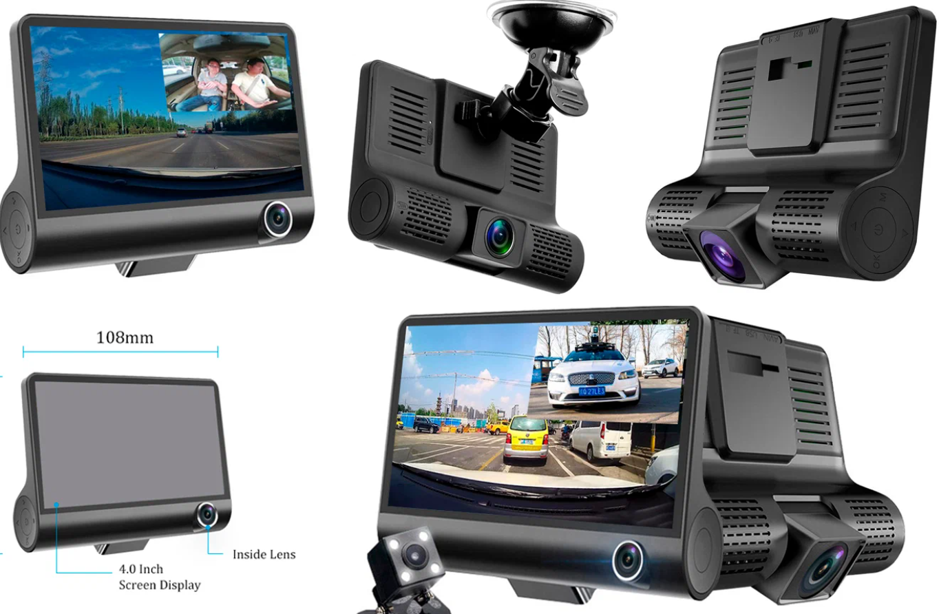 Автомобильный видеорегистратор с камерой заднего вида / Датчик удара/ Full HD 1080P / 3 камеры