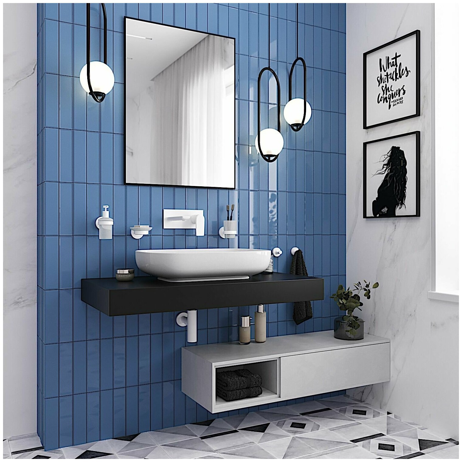 Настенное зеркало в ванную Wellsee 7 Rays' Spectrum 172200700 : влагостойкое прямоугольное зеркало 70х100 см с черным матовым контуром - фотография № 5