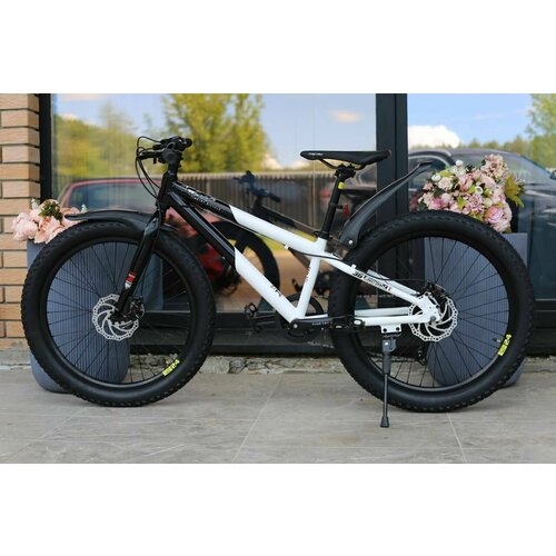 фото Велосипед фэтбайк fatbike timetry tt111/7s 24" алюминиевая рама полуфэтбайк детский подростковый спортивный унисекс, черно-белый