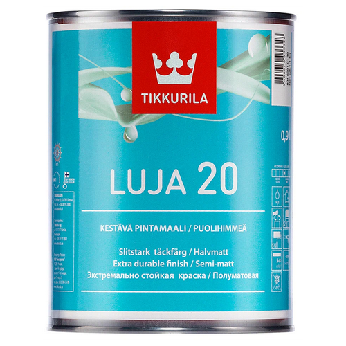 Краска акриловая Tikkurila Luja 20 полуматовая бесцветный 0.9 л 1.1 кг краска акриловая tikkurila helmi 30 влагостойкая моющаяся полуматовая бесцветный 0 9 л 1 1 кг