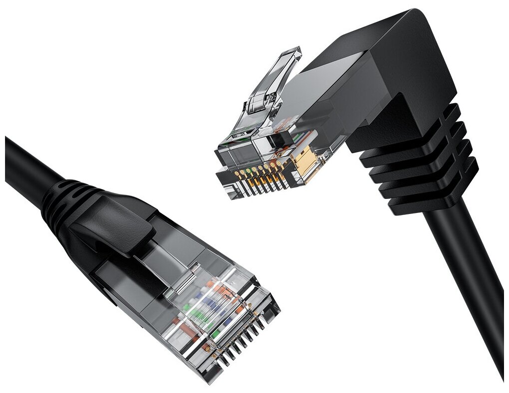 GCR Патч-корд 7.5m UTP кат.6, черный, нижний угол, литой, ethernet high speed, RJ45, T568B