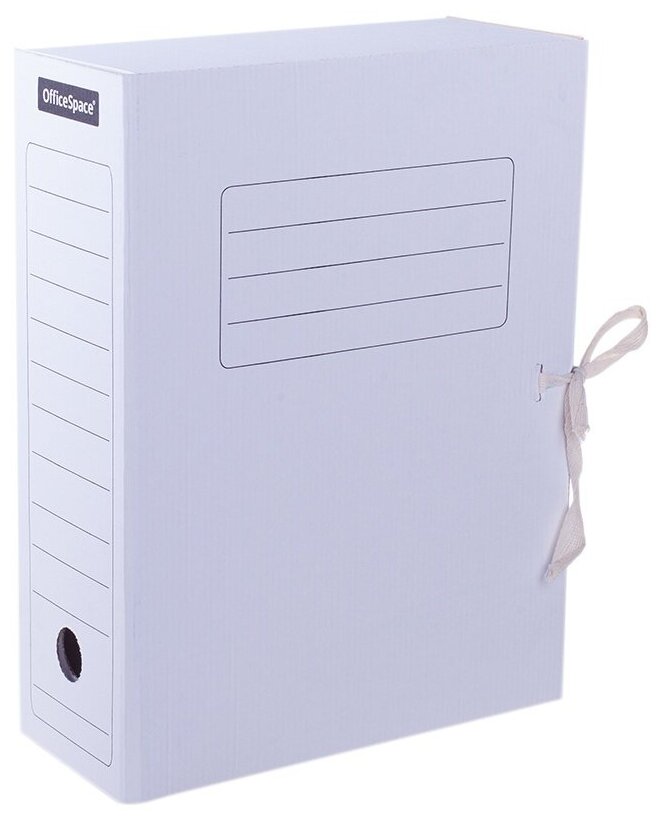 Папка архивная OfficeSpace с завязками, микрогофрокартон, 100 мм, белый, до 900 листов 225435
