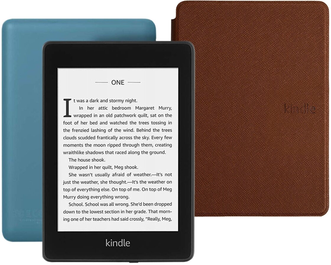 Электронная книга Amazon Kindle PaperWhite 2018 8Gb Twilight Blue Ad-Supported с обложкой ReaderONE Brown