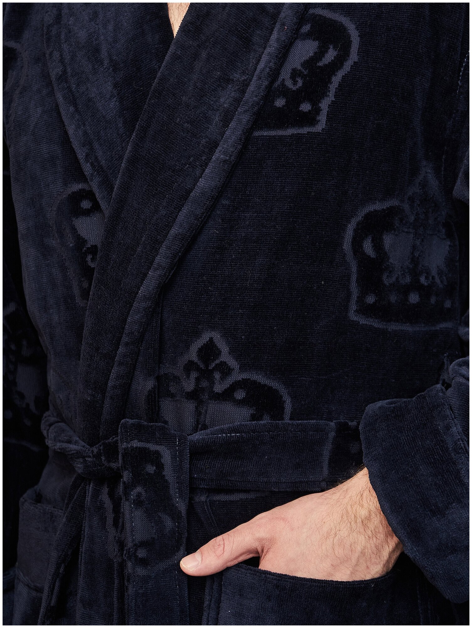 Халат мужской велюровый RICHARD воротник шалька (Синий) (XL) - фотография № 6