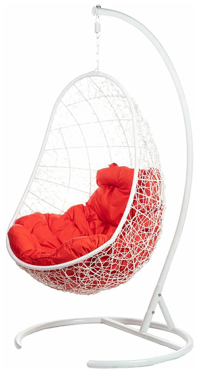 Кресло подвесное Bigarden "Easy" белое со стойкой красная подушка (чехол в подарок)