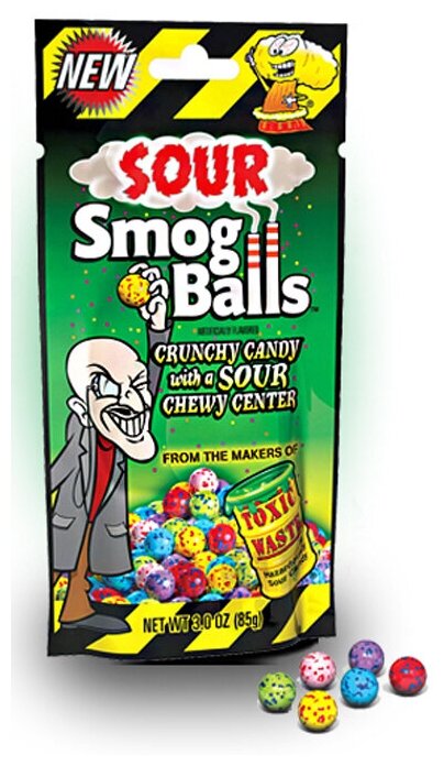 Toxic Waste Sour Smog Balls Драже суперкислые, 85 г1558 - фотография № 2
