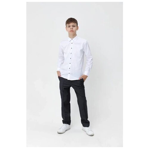 фото Школьная рубашка formaschool, прямой силуэт, на кнопках, длинный рукав, манжеты, однотонная, размер 146/11, белый