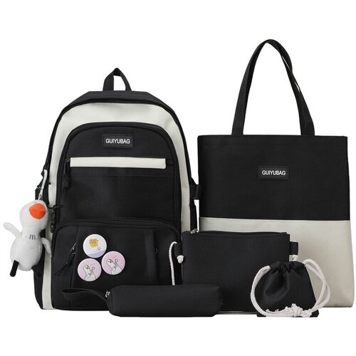 Рюкзак школьныйНабор 5 в 1Ранец шоппер косметичка пенал цвет черный с сеточкой 1450₽