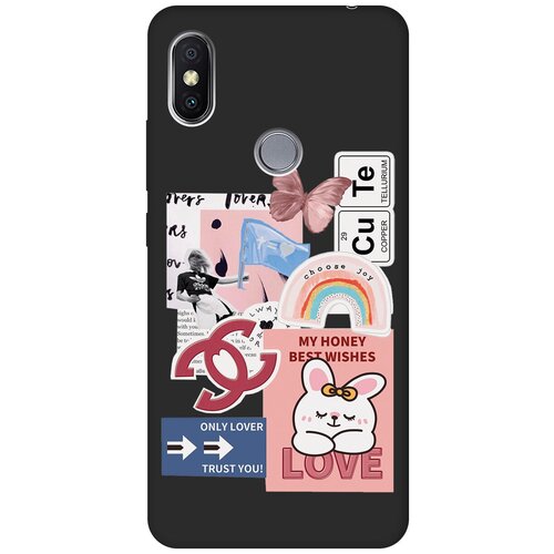 Матовый чехол Cute Stickers для Xiaomi Redmi S2 / Сяоми Редми С2 с 3D эффектом черный матовый чехол space stickers для xiaomi redmi s2 сяоми редми с2 с 3d эффектом черный