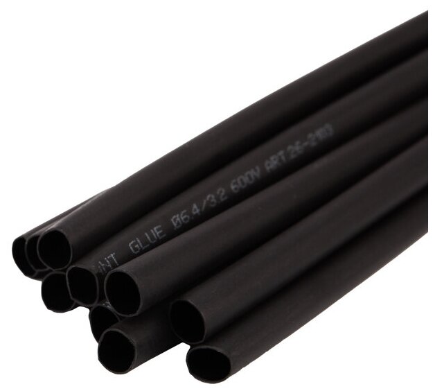 Термоусаживаемая трубка двухстенная клеевая 6,4/3,2 мм черная 10 шт по 1 м REXANT