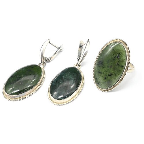 Комплект бижутерии Радуга Камня: кольцо, серьги, нефрит, размер кольца 18, зеленый кольцо радуга камня нефрит размер 18 зеленый