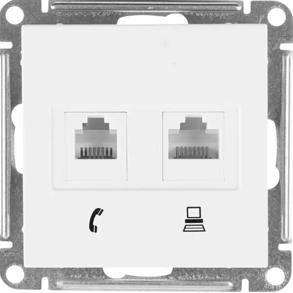 Розетка компьютерная + телефонная 2-м СП W59 RJ45 + RJ11 кат.5E механизм бел. Schneider Electric RSI-251TK5E-1-86