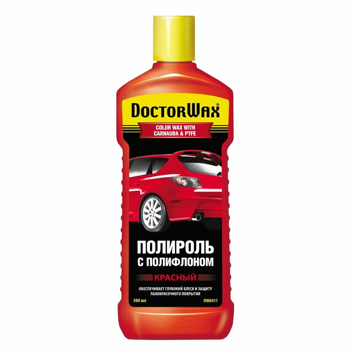 DoctorWax DW8417 цветной полироль С полифлоном. Красный DW8417 RED/COLOR WAX WITH CARNAUBA & PTFE, 0.3 л.