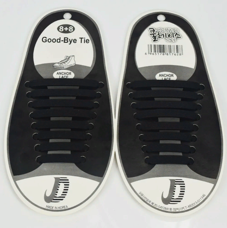 Шнурки резинки силиконовые для обуви - Цвет черный - Плоские - Количество шнурков в комплекте 16 шт, 8 пар - Шнурки резиновые - Шнурки эластичные