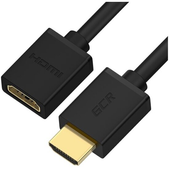 Удлинитель Gcr Greenconnect HDMI-HDMI v1.4 черный, 30/30 AWG, позолоченные контакты, Ethernet 10.2 Гбит/c, 19M / 19F, экран, 5.0m -54448