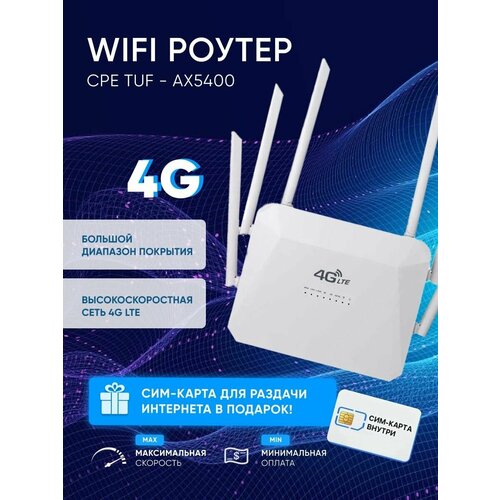 Wi-Fi роутер CPE TUF - AX5400 (Игровой маршрутизатор TUF Gaming AX5400: Wi-Fi 6, геймерский порт, быстрая переадресация портов, совместимость с ячеистыми сетями AiMesh, информационная защита AiProtection Pro, полноцветная подсветка Aura