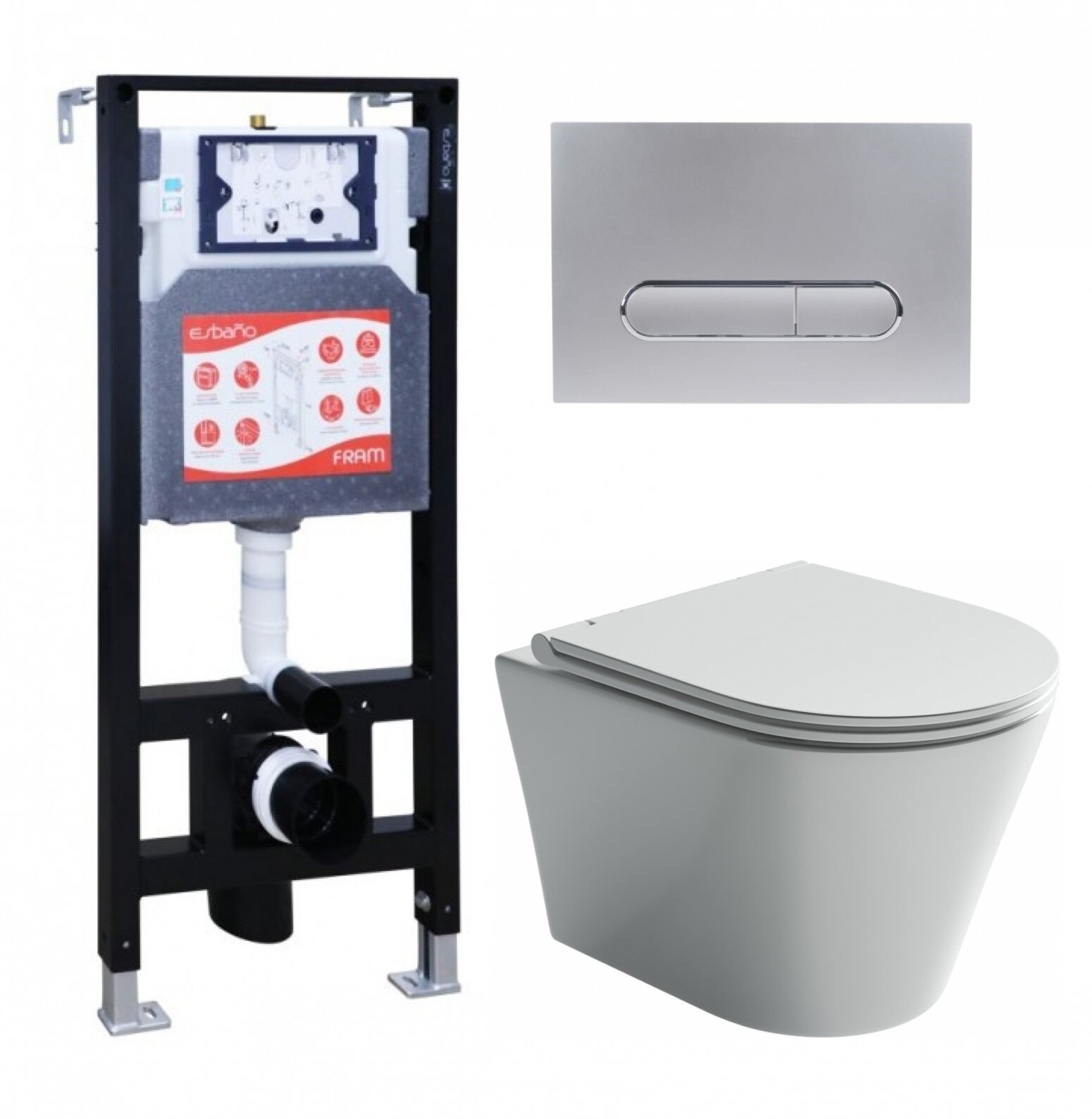 фото Комплект 3 в 1 инсталляция ESBANO FRAM + Унитаз подвесной Ceramica Nova Forma CN3011 + кнопка хром матовая