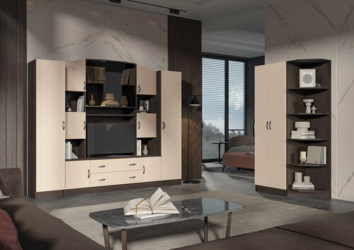 Изображение товара Стенка в гостиную Макарена ТВ 301 160х200,4х44 см, цвет венге/белфорт