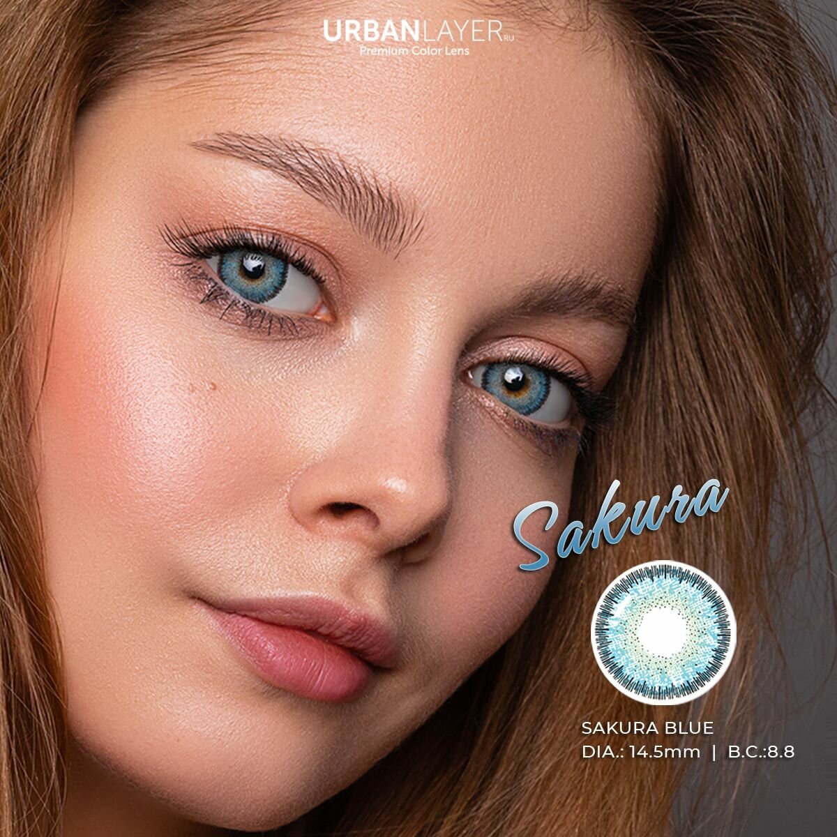 Цветные контактные линзы URBAN LAYER ru Sakura Blue -3.0 / 14.5 / 8.8 / 2шт.