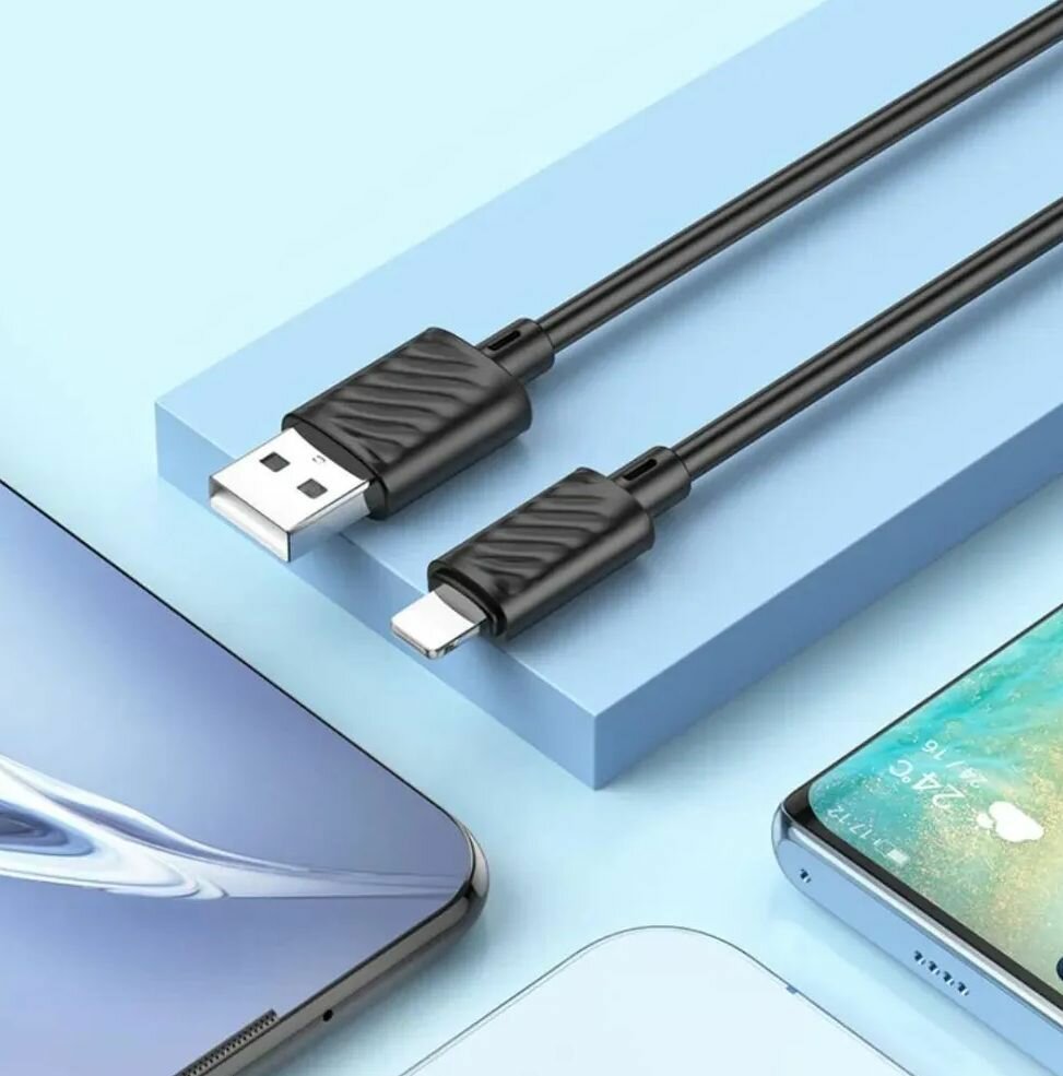 Кабель Hoco X88 Gratified, USB - Lightning, 1м, черный