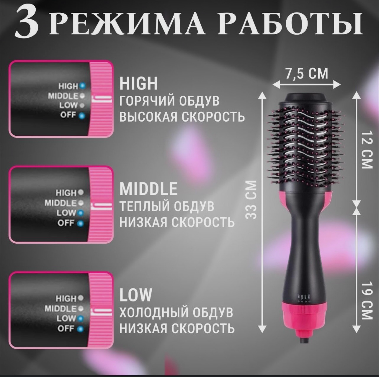 Фен-щетка для волос / Расческа с ионизацией One Step Фен-щётка (расчёска-фен) для волос Hair Dryer 3 в 1