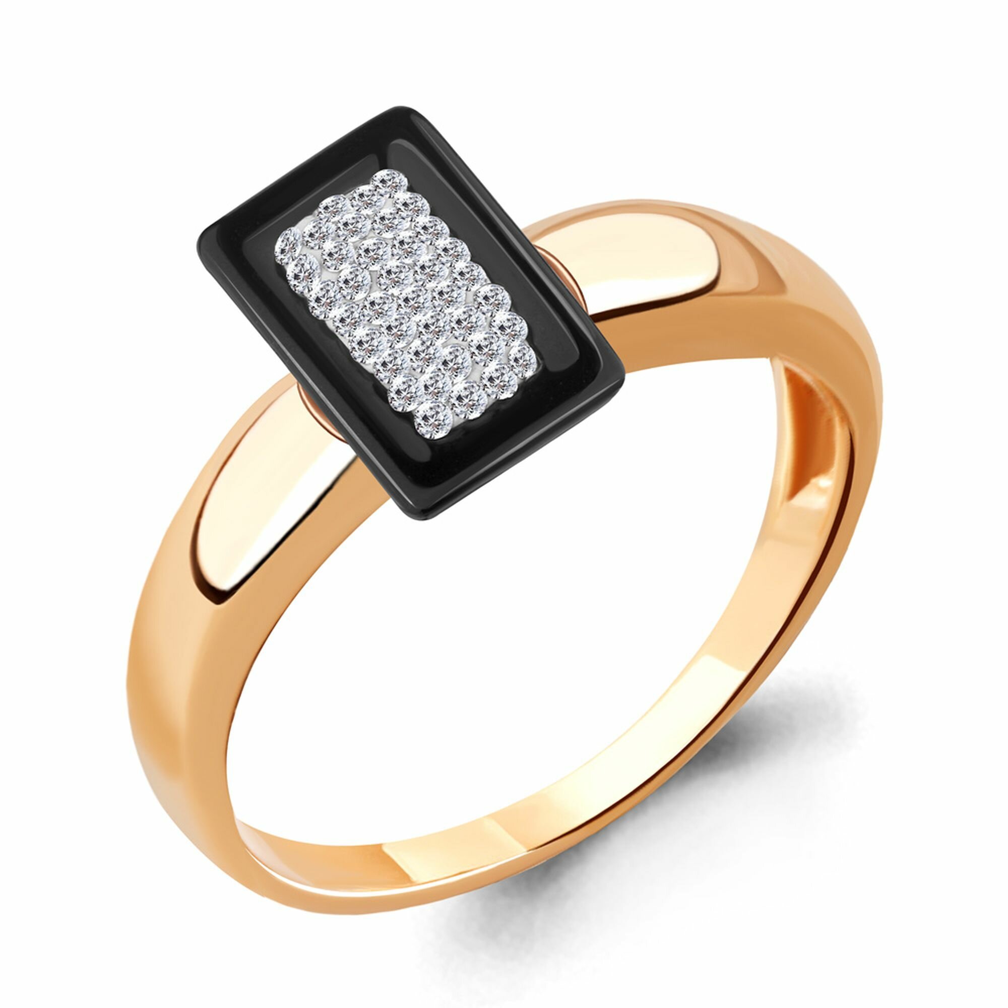 Кольцо, серебро, 925 проба, золочение, кристалл, керамика