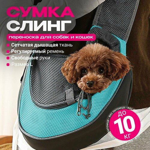 Переноска для собак и кошек, сумка слинг для животных, размер L, бирюзовая