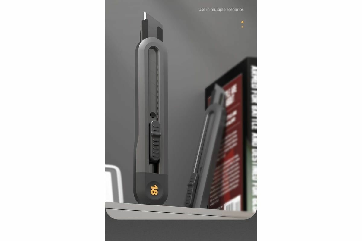 Картинки Технический нож "Home Series" Deli HT4018 Ширина лезвия 18мм. Эксклюзивный дизайн. Корпус из высококачественного софттач пластика, черный