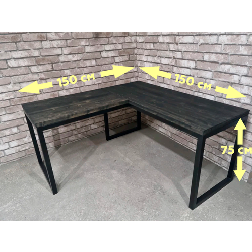 фото Стол easyloft письменный в стиле лофт, угловой, разборный, 150/150x60x75 см, чёрный