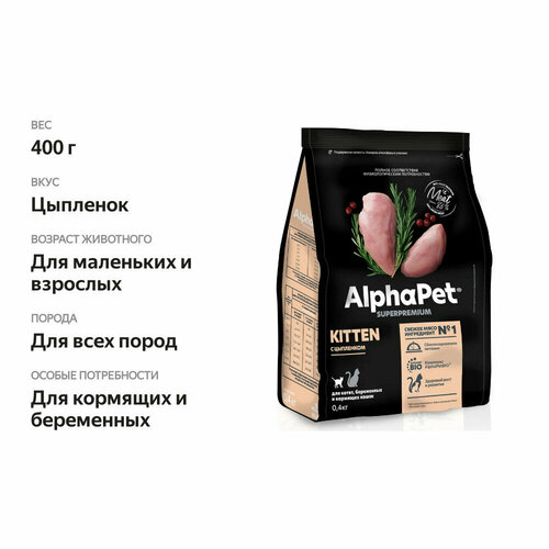 AlphaPet Superpremium сухой корм для котят, беременных и кормящих кошек с цыпленком