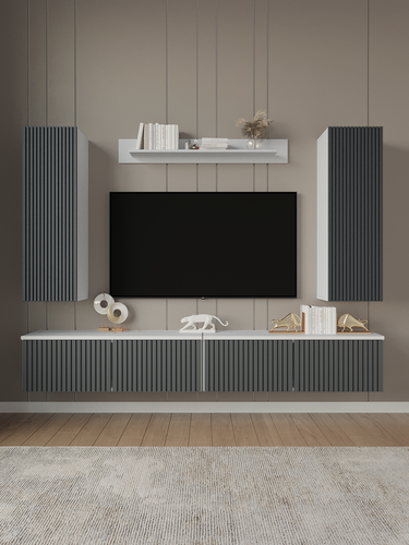 Изображение товара Модульная стенка ORBIS 3, современное исполнение, для гостиной, длина 220 см, Белый/Графит