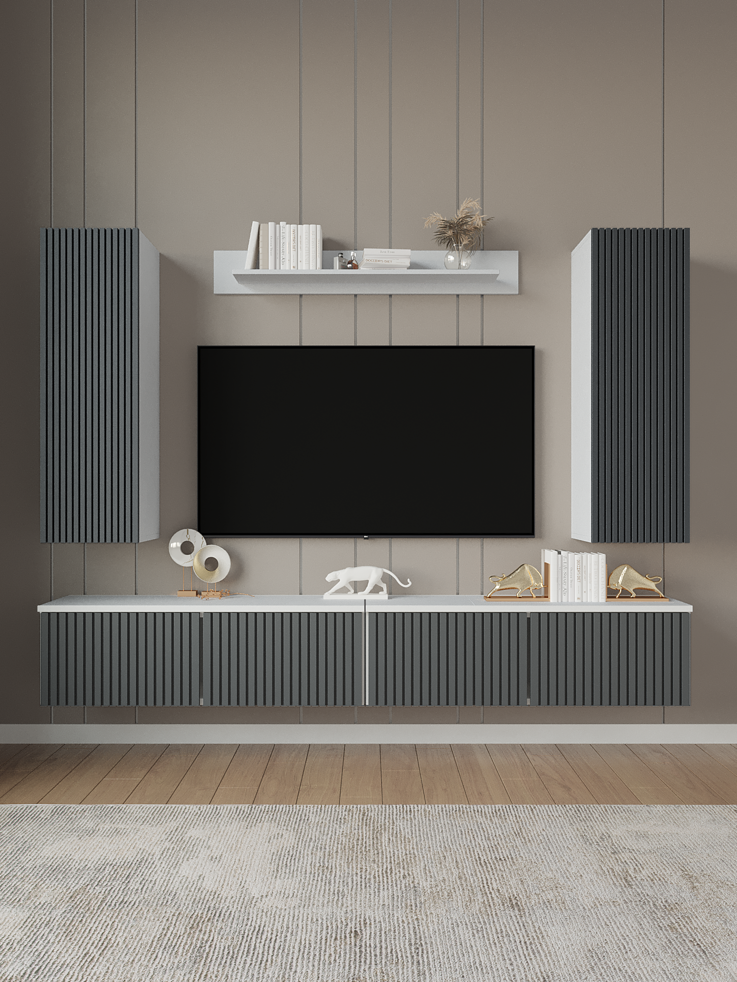 Модульная стенка ORBIS 3, современное исполнение, для гостиной, длина 220 см, Белый/Графит