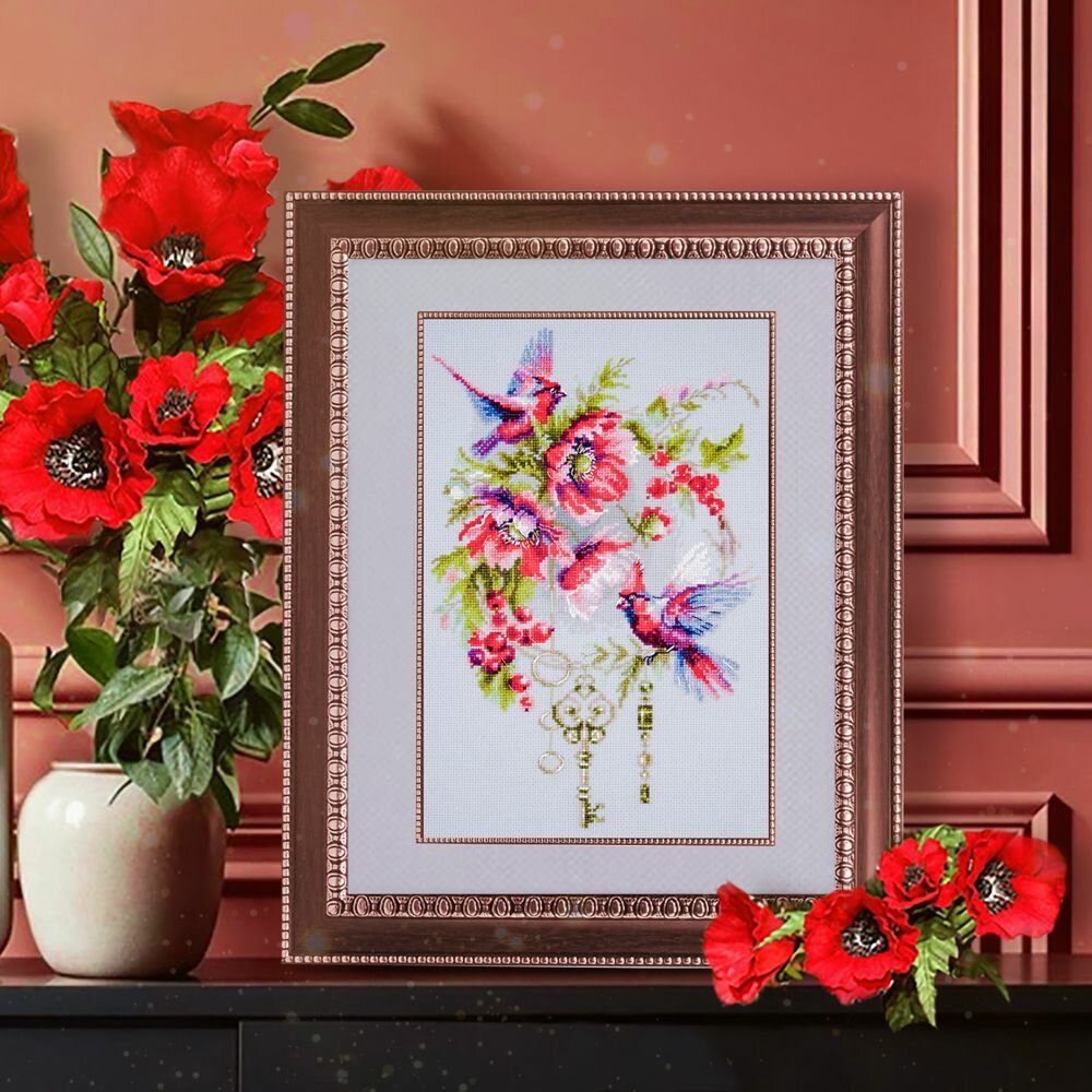 70-20 "Маки и птицы". Набор для вышивания крестом Чудесная игла 19 х 29 см. — фото 1